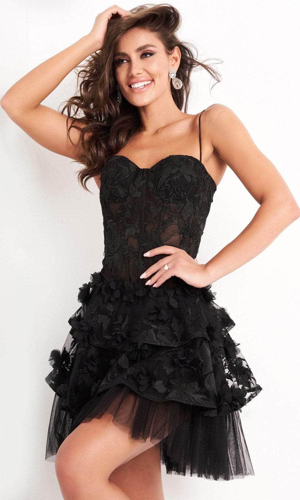 Jovani 3491 - Sweetheart Floral A-Line Cocktail Dress Special Occasion Dress 00 / Black