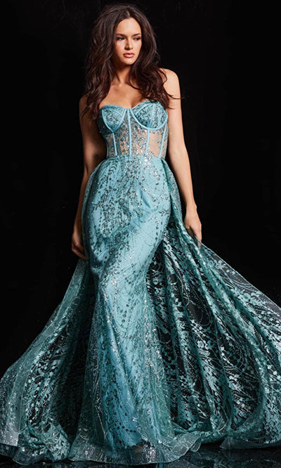 Jovani 36736 - Sweetheart Glitter Sequin Prom Gown Special Occasion Dress 00 / Sage
