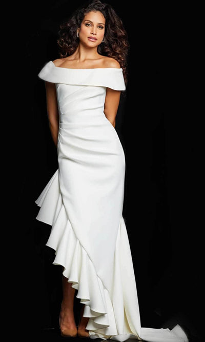 Jovani 36910 - Ruffled Slit Evening Dress Special Occasion Dress 00 / White