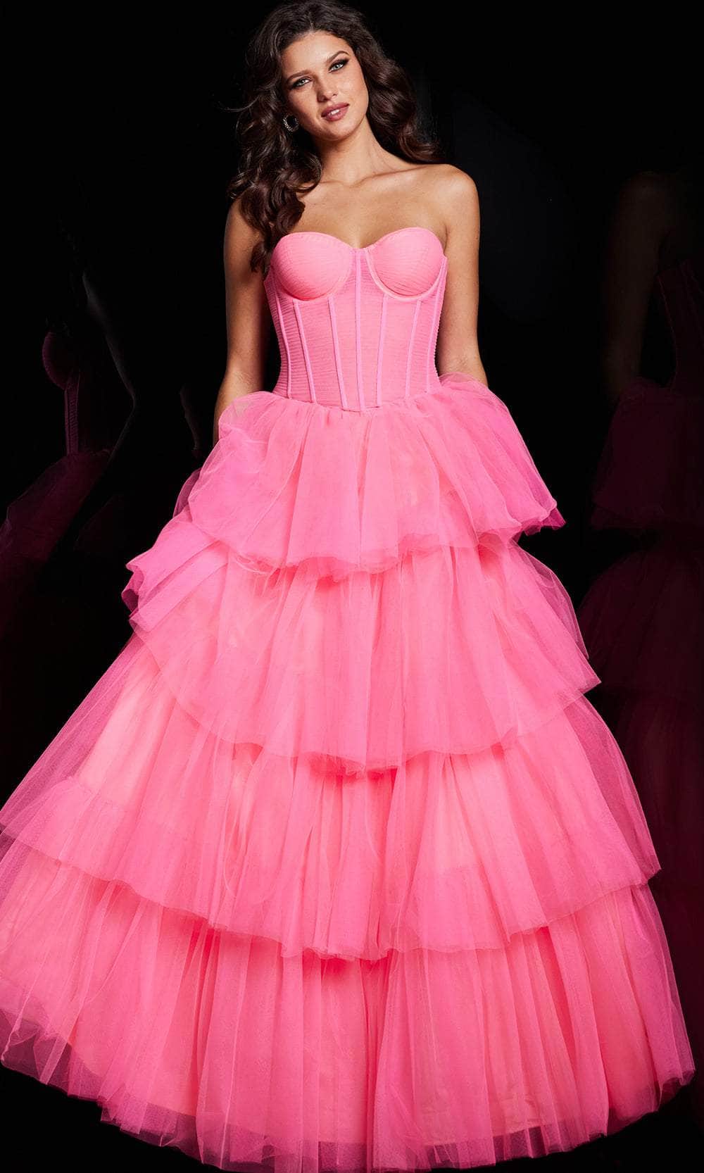 Jovani 37062 - Tulle Corset Ballgown Special Occasion Dress 00 / Hot Pink