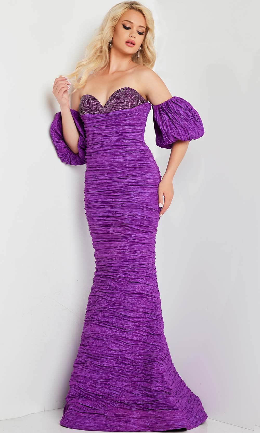 Jovani 37072 - Shirred Sweetheart Evening Dress Special Occasion Dress 00 / Purple