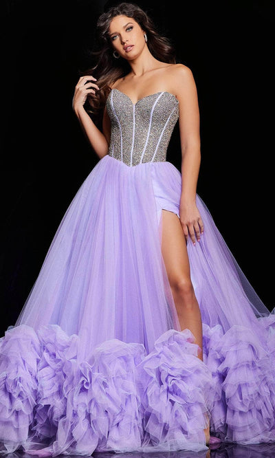 Jovani 37199 - Beaded Corset Strapless Ballgown Special Occasion Dress 00 / Lilac