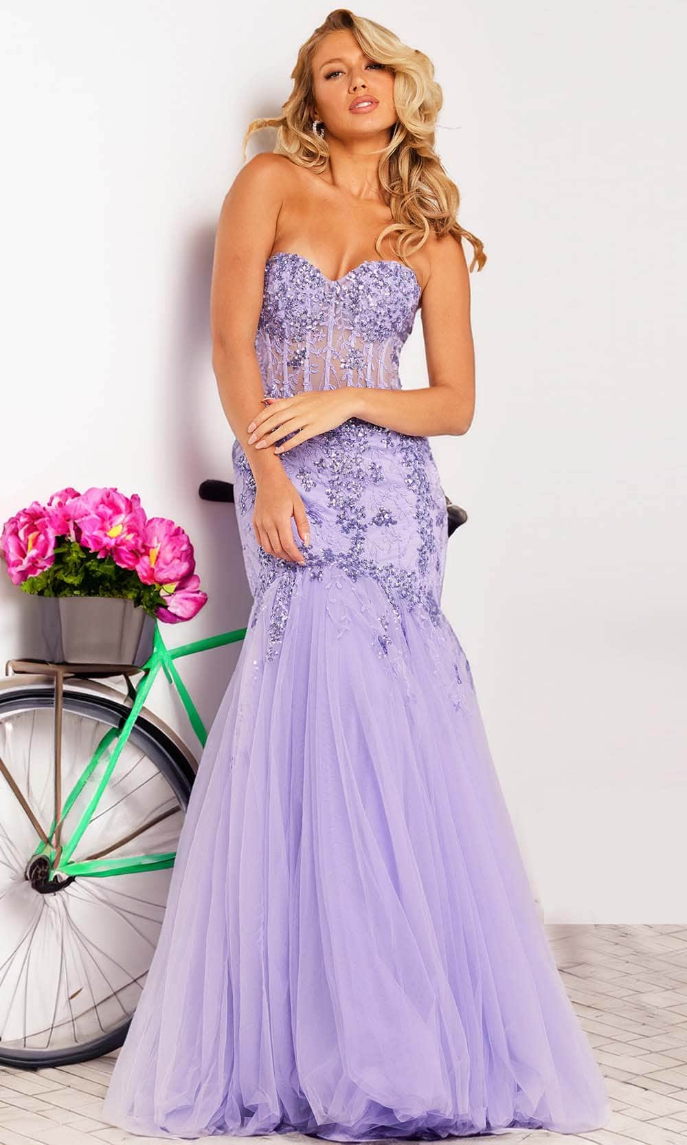 Jovani 37249 - Strapless Embellished Prom Dress Special Occasion Dress 00 / Lilac