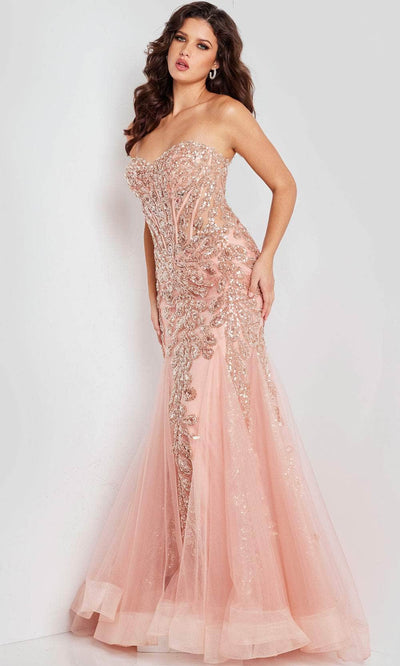 Jovani 37412 - Bejeweled Corset Evening Dress Special Occasion Dress 00 / Blush