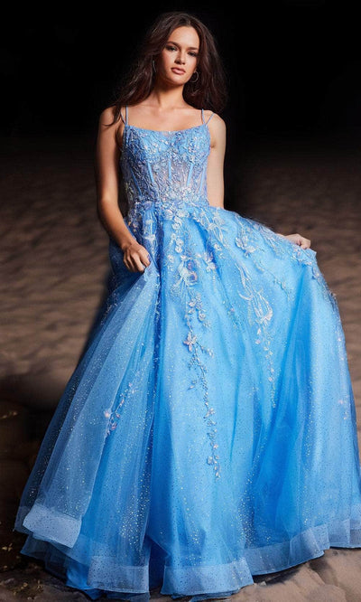 Jovani 37421 - Dual Strap Corset Bodice Gown Special Occasion Dress 00 / Blue
