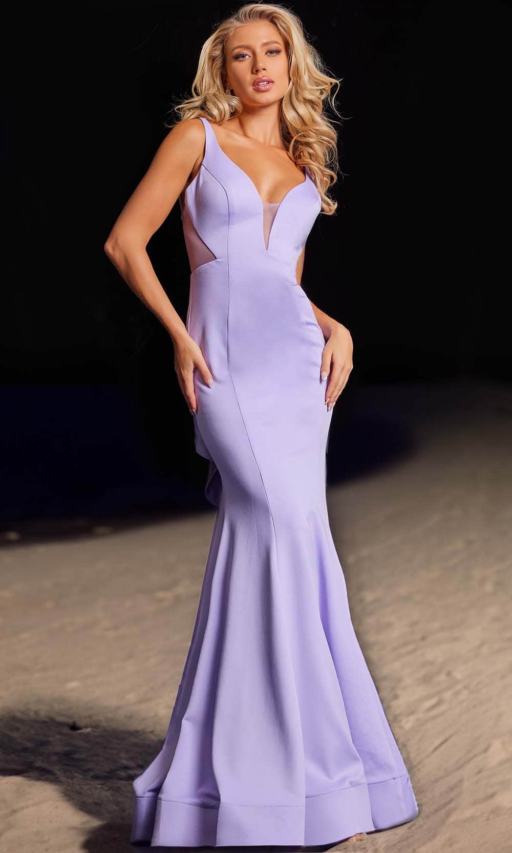 Jovani 37430 - V-Neck Illusion Side Prom Gown Special Occasion Dress 00 / Lilac
