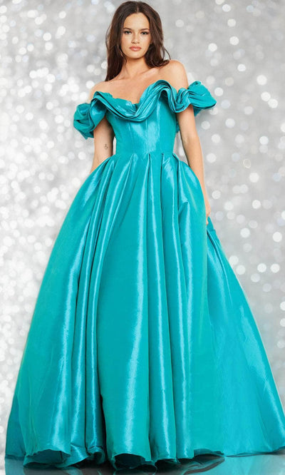 Jovani 37476 - Sleek Ruffled Ballgown Special Occasion Dress 00 / Aqua