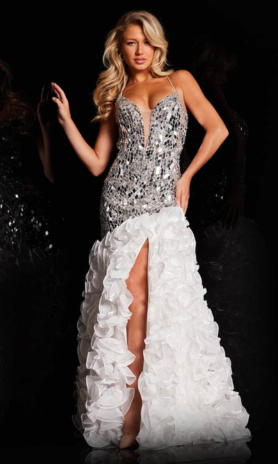 Jovani 37588 - Cut-Glass Embellished Prom Gown Special Occasion Dress 00 / Ivory