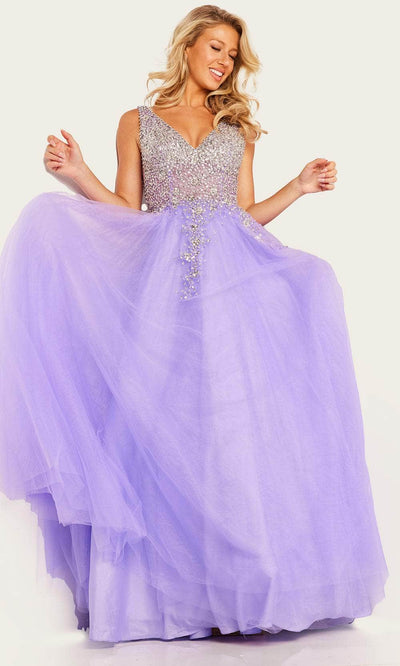 Jovani 37589 - Sleeveless Beaded Ballgown Special Occasion Dress 00 / Lilac