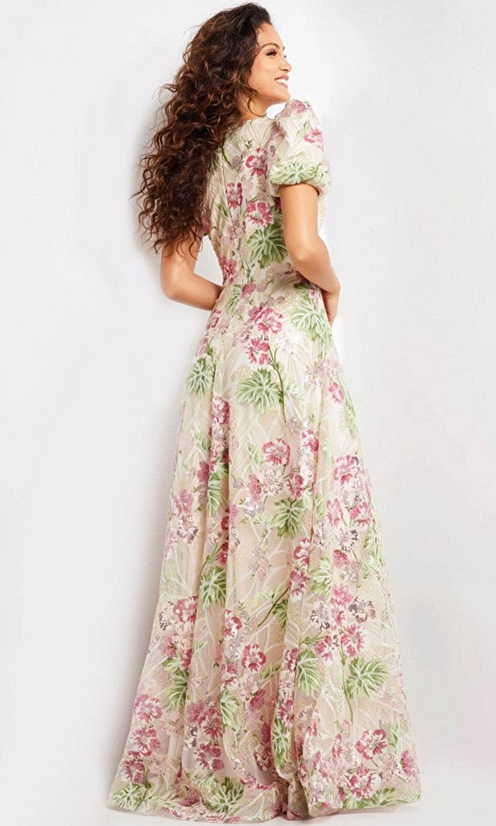 Jovani 37636 - Puff Sleeve Floral Long Dress Special Occasion Dresses