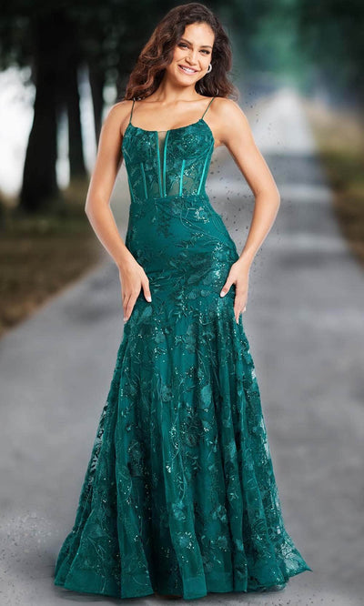 Jovani 38004 - Illusion V-Neck Embroidered Prom Gown Special Occasion Dresses