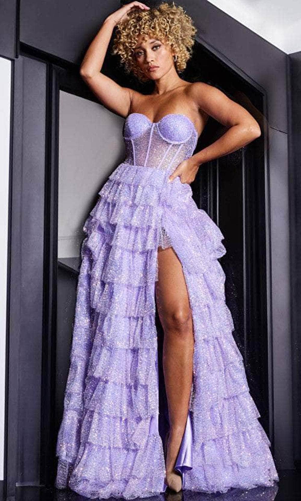 jovani corset dress Shiny Corset Gown With Flared Skirt 43596