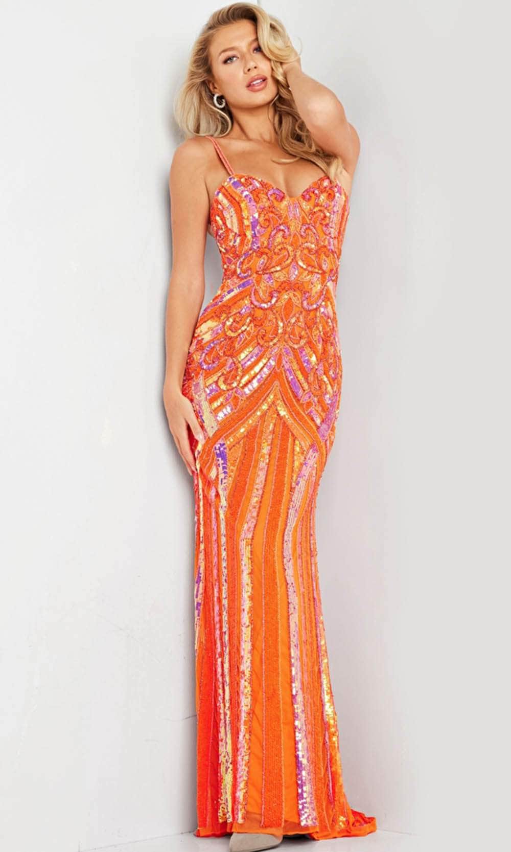 neon orange prom dress Shiny Orange Mermaid Lace Dresses With Slit MP808 Orange Prom Dress, Corset Dress,