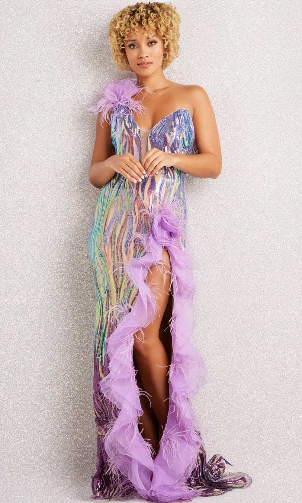 Jovani 38678 - Single Shoulder Sequin Embellished Dress Special Occasion Dress 00 / Lilac/Purple