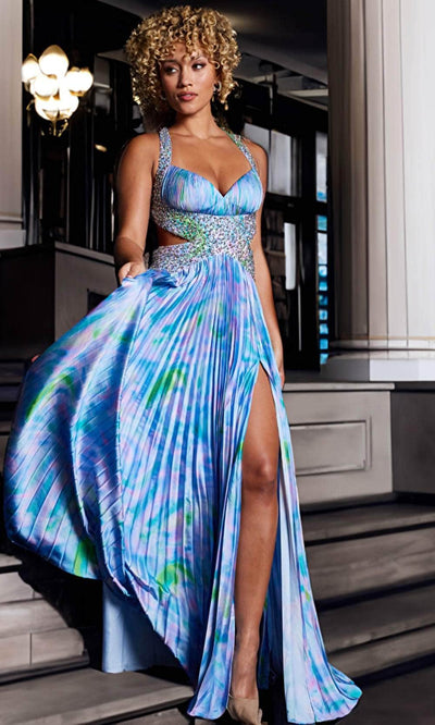 Jovani 38722 -  Print Detail Satin Sheath Gown Evening Dresses 00 / Print