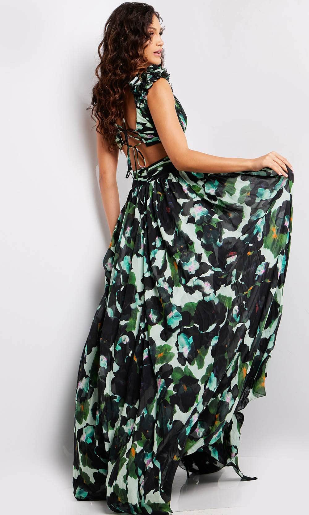 maxi camo dress CAMI XL / DUSTY CAMO Collared camo print maxi dress designed for bold streetwear looks and maximalist styling Jovani 39420 - Long A-line