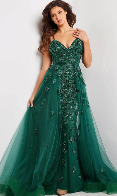 Jovani 39434 - Deep V-Neck Overskirt Prom Gown Special Occasion Dresses