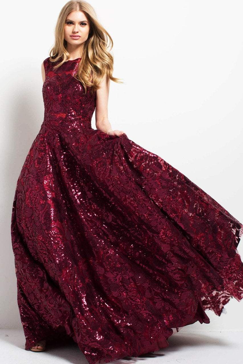 Jovani 48976 Sequined Jewel Ballgown - 1 pc Burgundy/Nude in Size 10 Available CCSALE 10 / Burgundy/ Nude