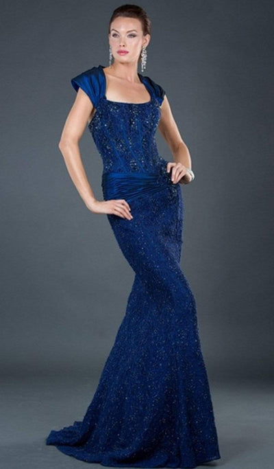 Jovani 5470SC - Straight-Across Beaded Gown Special Occasion Dress 00 / Navy