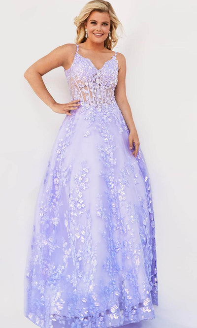 Jovani 63170 - Floral Corset A-Line Prom Dress Prom Dresses 00 / Lilac