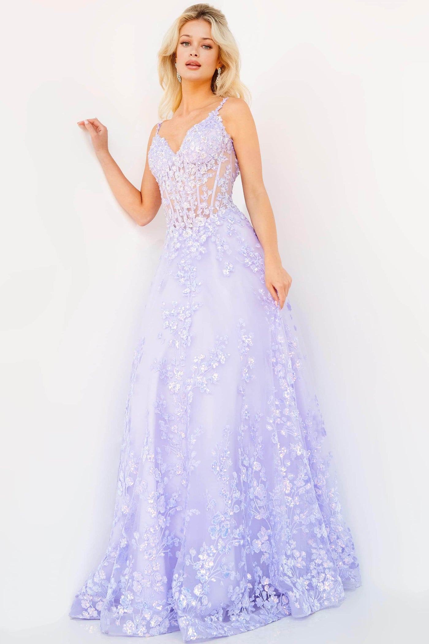 Jovani 63170 - Floral Corset A-Line Prom Dress Prom Dresses