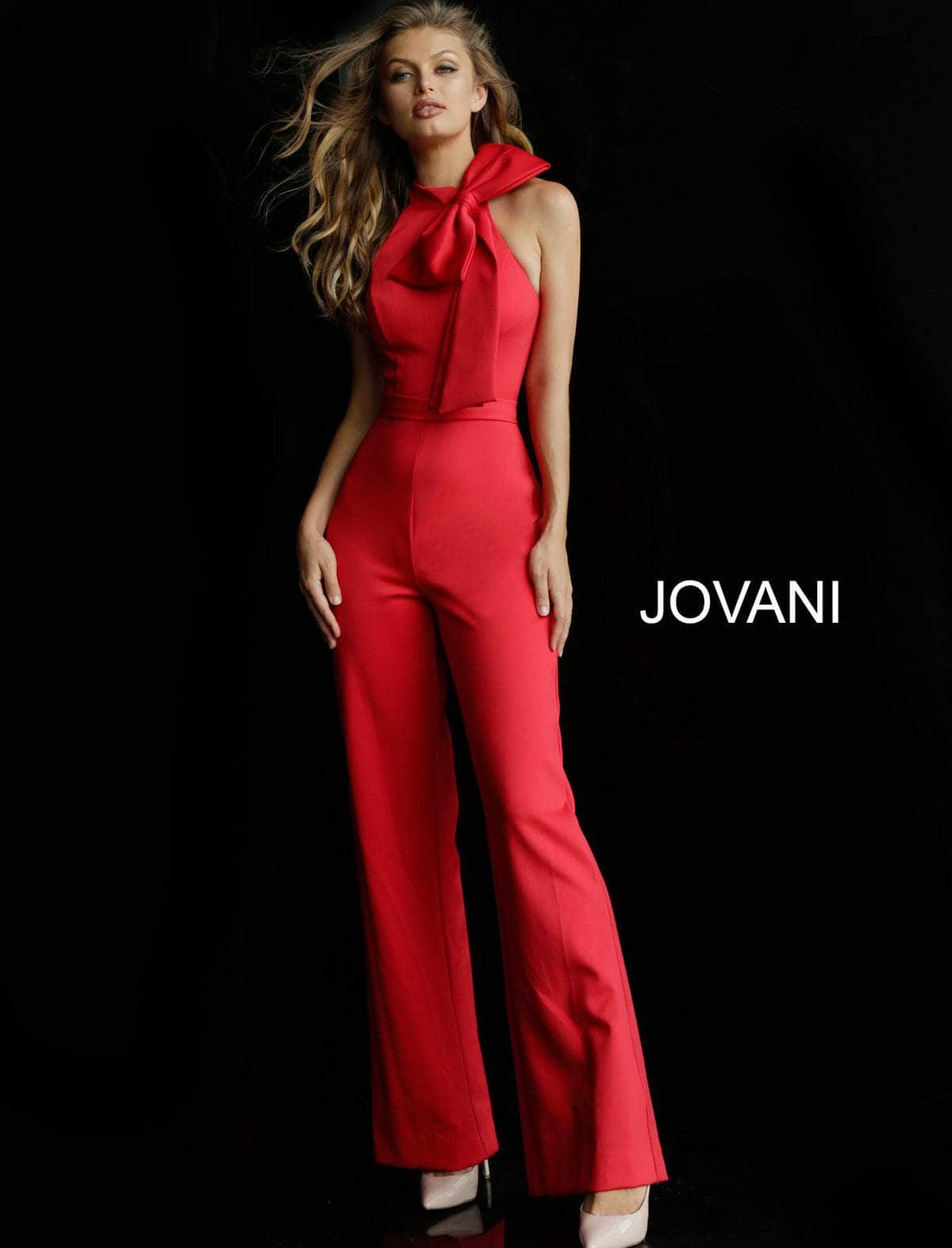 Jovani 63523ASC - Bow Accent High Halter Jumpsuit Special Occasion Dress 12 