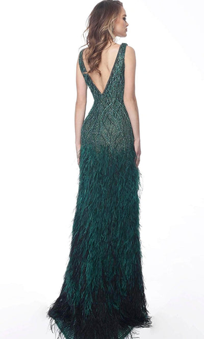 Jovani 66003SC - Sheath Fringed Evening Dress Prom Dresses 4 / Emerald