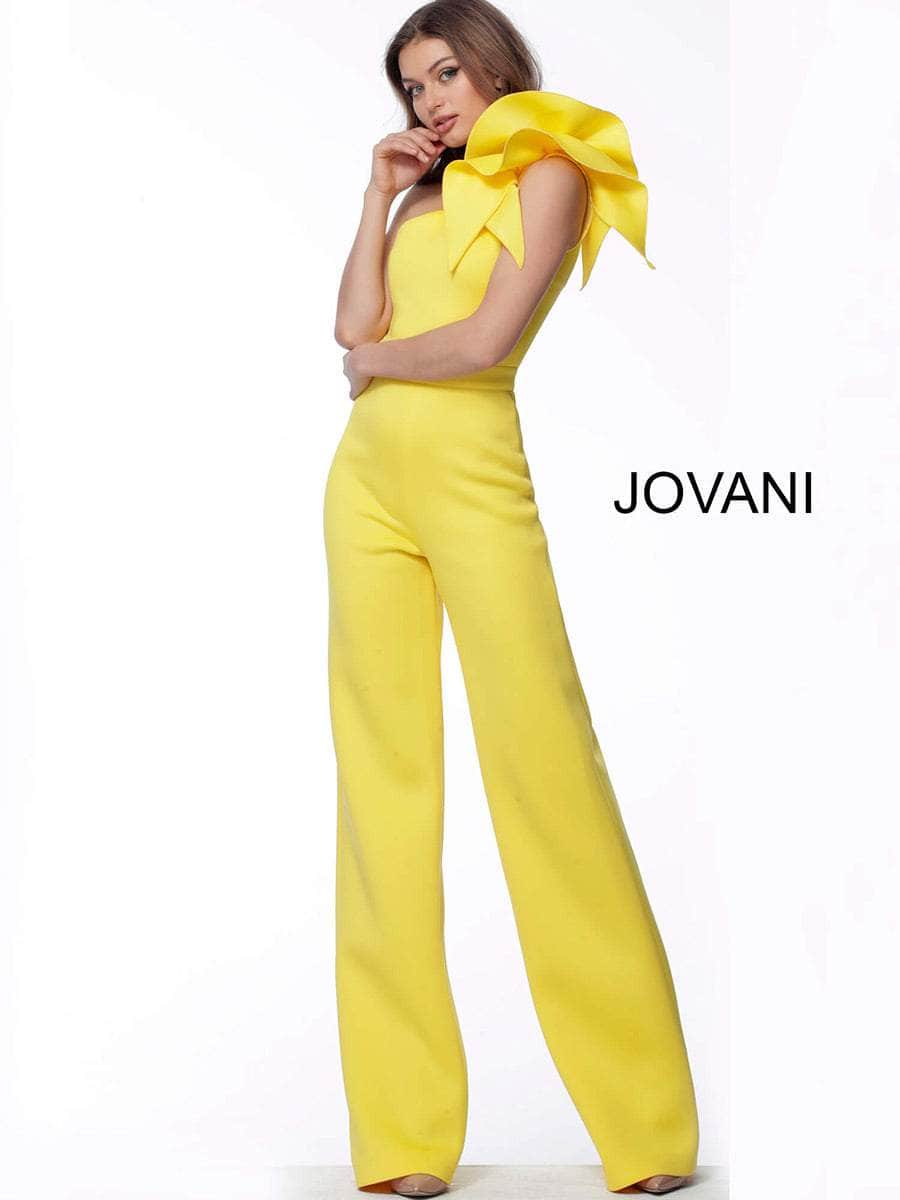 Jovani 68599ASC - Ruffled One Shoulder Jumpsuit Special Occasion Dress 10 