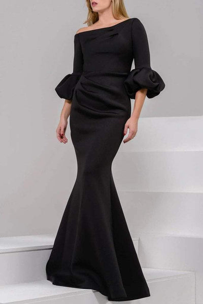 Jovani - Asymmetrical Pleat Detailed Trumpet Gown 39739SC - 1 pc Black in Size 20 Available CCSALE 14 / Black