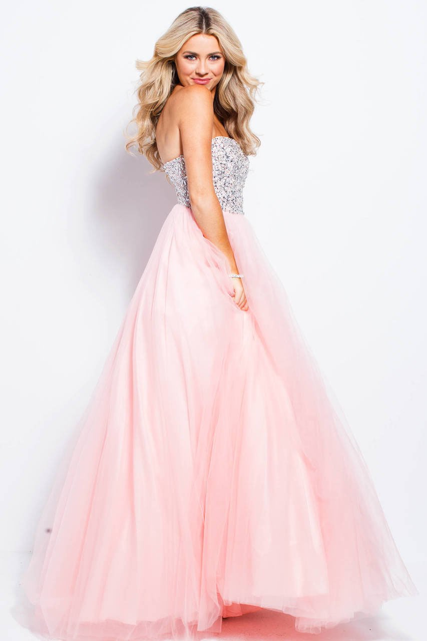 Jovani - Beaded Strapless Tulle Ballgown JVN52131 - 1 Pc Blush in Size 8 Available CCSALE