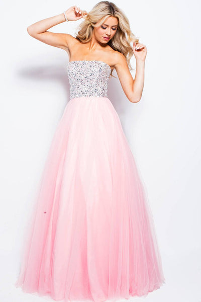 Jovani - Beaded Strapless Tulle Ballgown JVN52131 - 1 Pc Blush in Size 8 Available CCSALE 6 / Blush