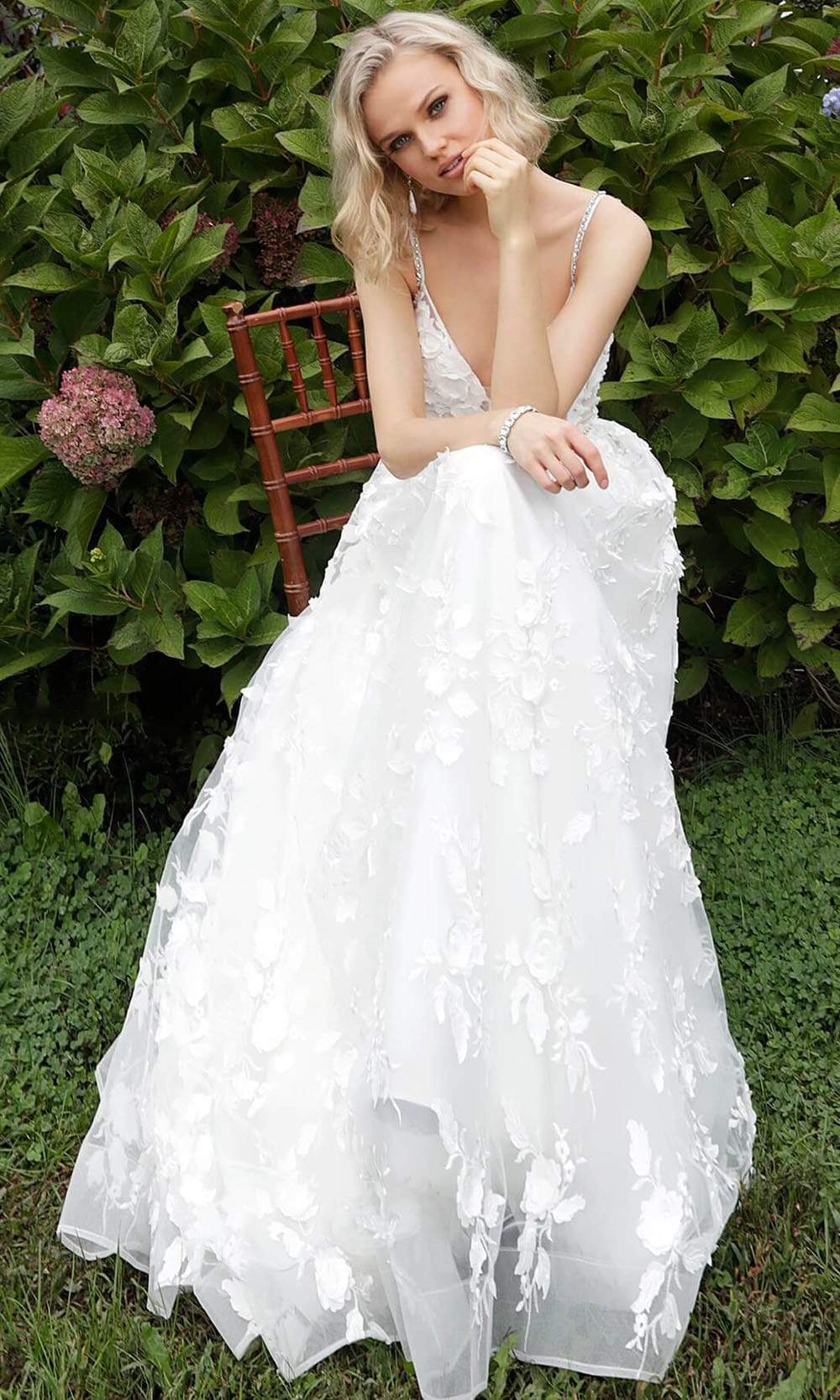 Jovani Bridal - JB63363 Floral Applique Jeweled A-Line Bridal Gown Bridal Dresses