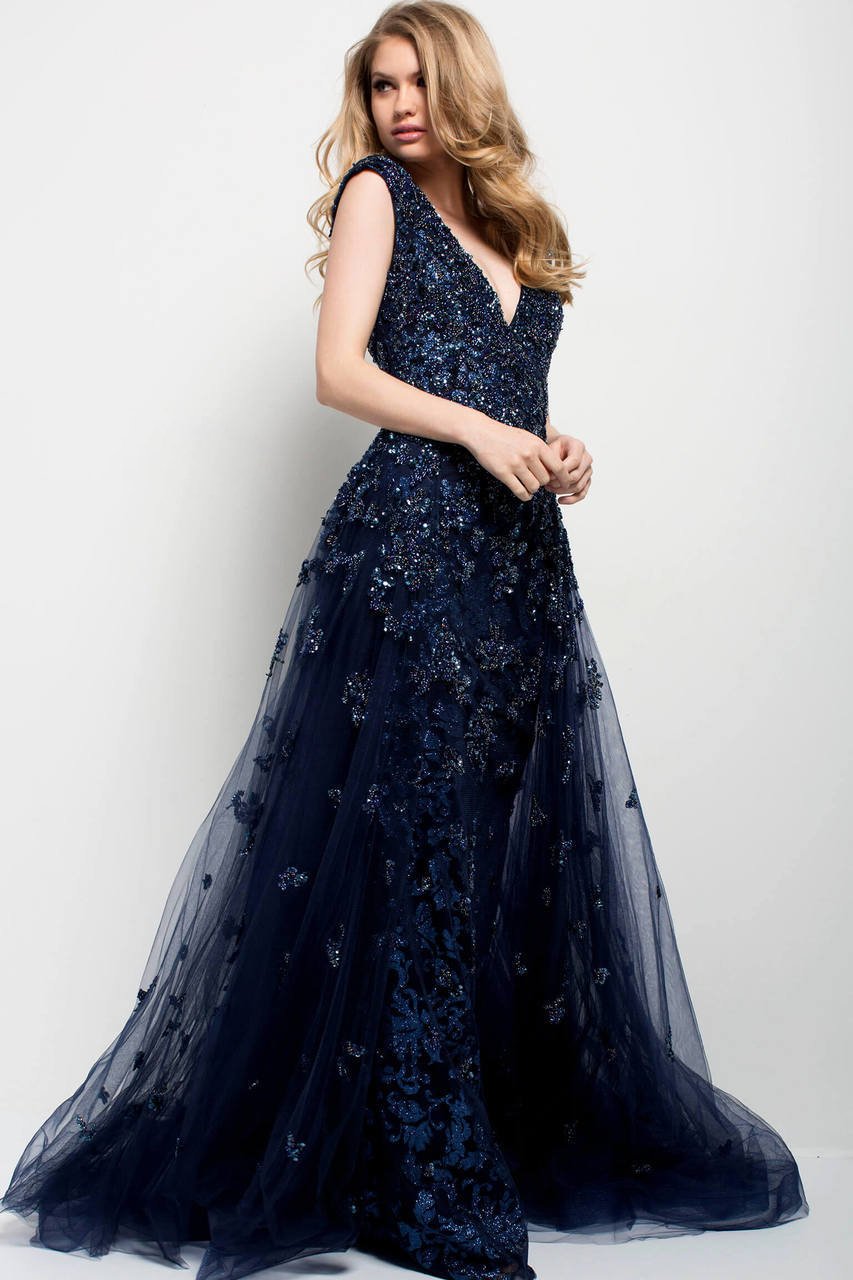 Jovani Cap Sleeve Jeweled Lace A-Line Gown 42739 CCSALE