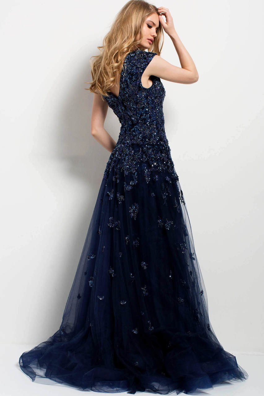 Jovani Cap Sleeve Jeweled Lace A-Line Gown 42739 CCSALE