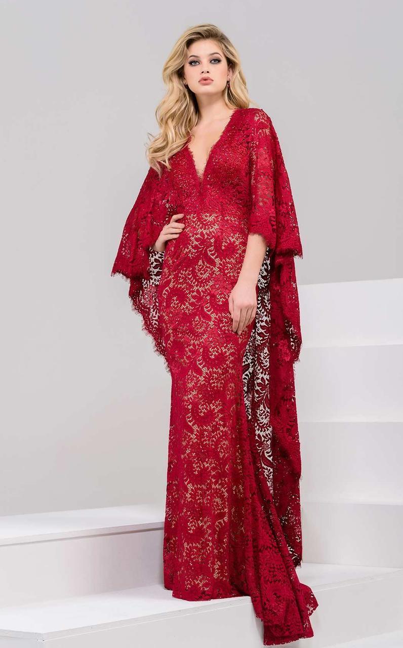 Jovani - Deep V-Neck Sheath Dress 47202 - 1 pc Cranberry In Size 12 Available CCSALE