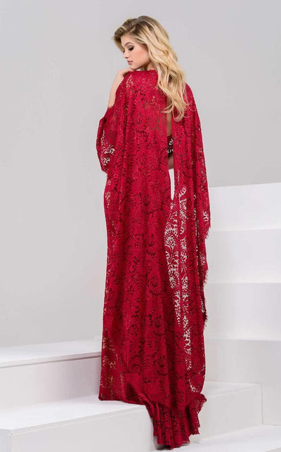 Jovani - Deep V-Neck Sheath Dress 47202 - 1 pc Cranberry In Size 12 Available CCSALE