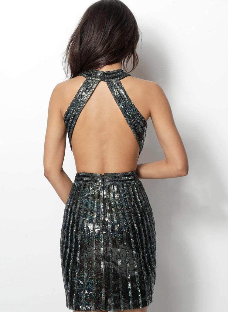 Jovani - Embellished Halter Neck Sheath Cocktail Dress 62479 - 1 pc Black/Navy In Size 2 Available CCSALE 2 / Black/Navy