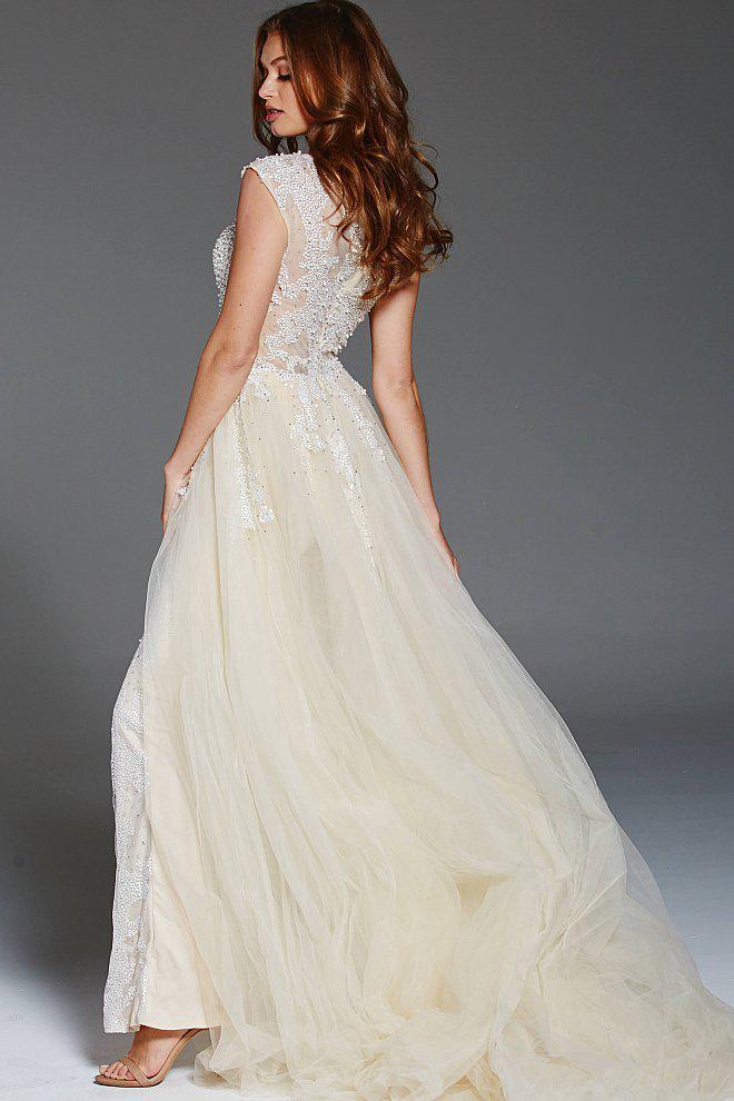Jovani - Embellished Jumpsuit with Ballgown Overskirt 56008 - 1 pc Off White In Size 10 Available CCSALE 10 / Off White