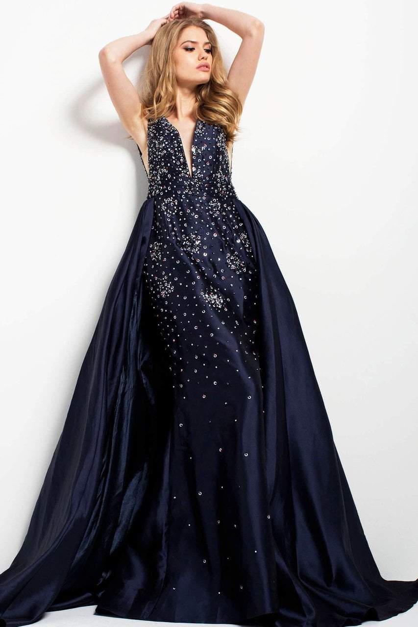 Jovani Embellished V-neck Ballgown 45063 - 1 pc Navy In Size 6 Available CCSALE 6 / Navy
