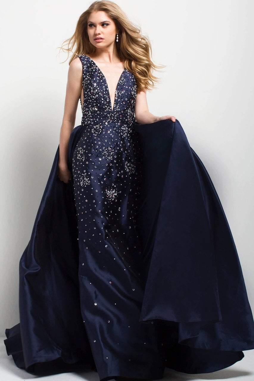 Jovani Embellished V-neck Ballgown 45063 - 1 pc Navy In Size 6 Available CCSALE 6 / Navy