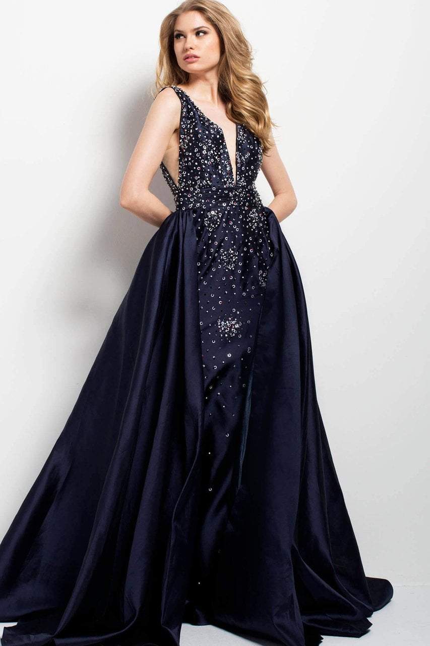 Jovani Embellished V-neck Ballgown 45063 - 1 pc Navy In Size 6 Available CCSALE 6 / Navy