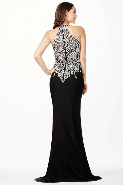 Jovani - Fitted Halter Lace Evening Dress JVN33691 - 1 pc Black In Size 14 Available CCSALE