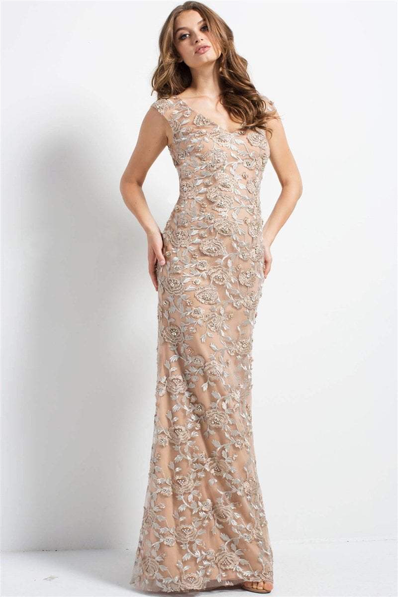Jovani Floral Embroidered Cap Sleeves Evening Dress 46731 - 1 pc Gold In Size 22 Available CCSALE 22 / Gold