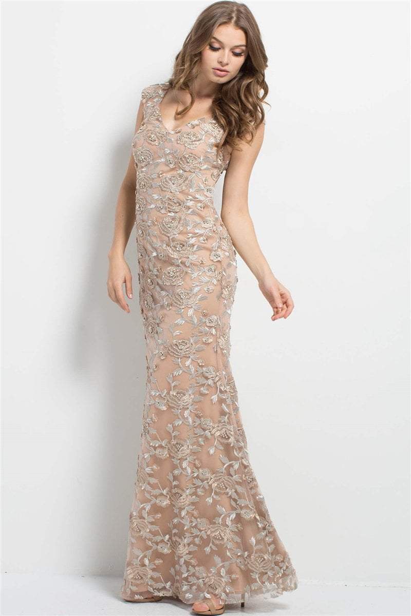 Jovani Floral Embroidered Cap Sleeves Evening Dress 46731 - 1 pc Gold In Size 22 Available CCSALE 22 / Gold