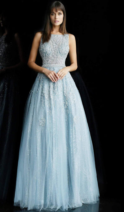 Jovani - Foliage Embellished Bateau Ballgown 62147 - 1 pc Light Blue In Size 12 Available CCSALE 12 / Light Blue