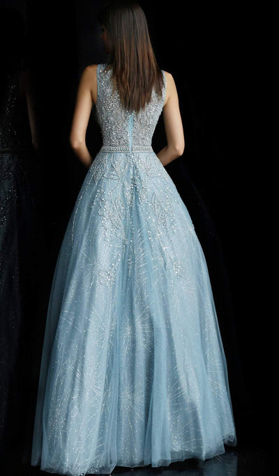 Jovani - Foliage Embellished Bateau Ballgown 62147 - 1 pc Light Blue In Size 12 Available CCSALE 12 / Light Blue