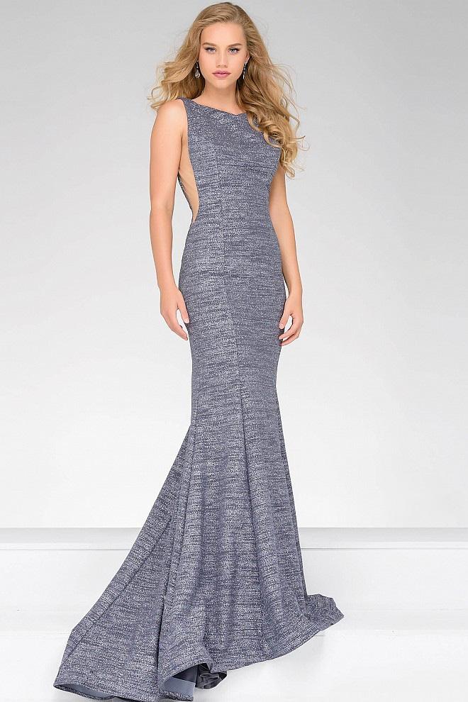 Jovani - Glamorous Low Back Prom Dress 45830 Special Occasion Dress 00 / Gunmetal
