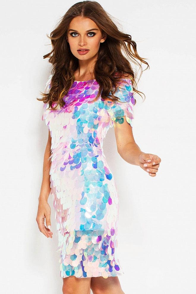 Jovani Irridiscent Paillette Cocktail Dress  55494 - 1 pc Blush In Size 2 Available CCSALE 2 / Blush