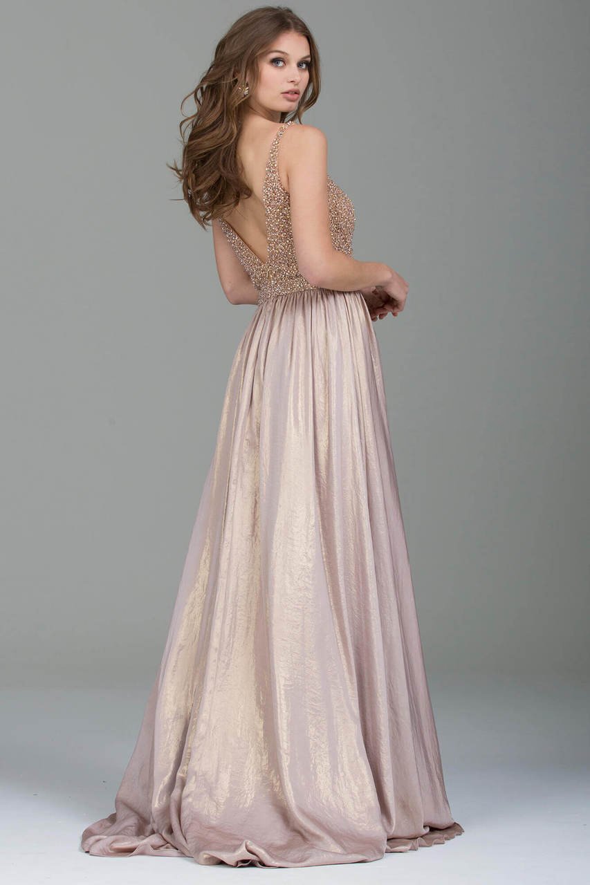 Jovani - JVN66050 Crystalline Bodice Plunging Halter Gown
