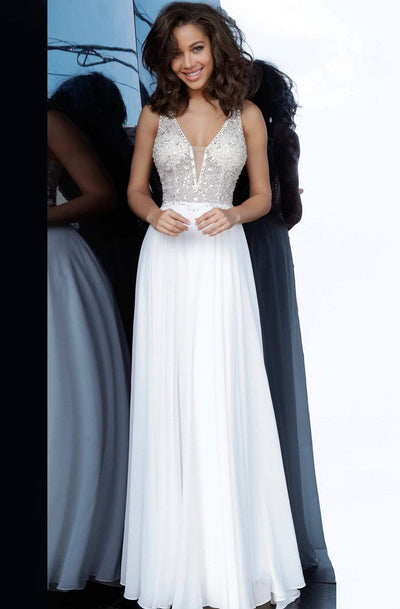 Jovani - JVN00944 Jeweled Floral Illusion Bodice Chiffon Gown Prom Dresses